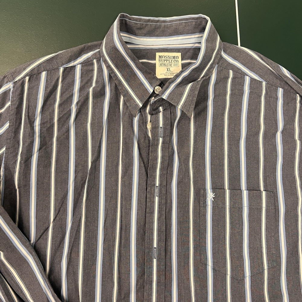 Mossimo Button Shirt Long Sleeve Men's XL Athletic Fit Gray White Stripes